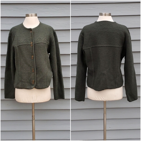 Vintage 90s y2k Pendleton Olive OD Green Wool Brass Button Cardigan Sweater Md - Picture 6 of 6